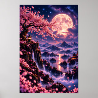 Cosmic Sakura: Måneblommor Fantasy Rymdkonst  Poster