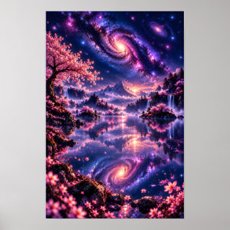 Cosmic Sakura: Sakura Galaxy Körsbärsblom Konst Po Poster