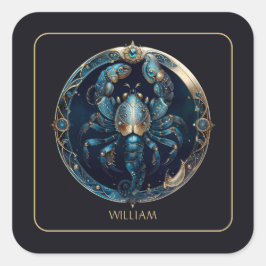 Cosmic Scorpion Zodiac Symbol Black Gold Scorpio Fyrkantigt Klistermärke