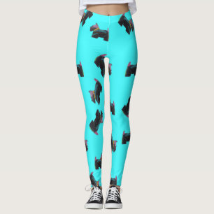 Cosmic Scottie Terrier turquis-bakgrund Leggings