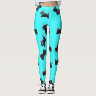 Cosmic Scottie Terrier turquis-bakgrund Leggings
