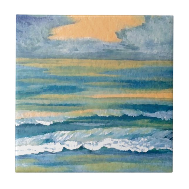 Cosmic Sea Gult Guld och Blue Sunset Ocean Kakelplatta (Framsidan)