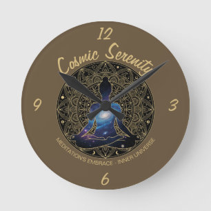 Cosmic Serenity Meditation Galaxy Mandala Rund Klocka