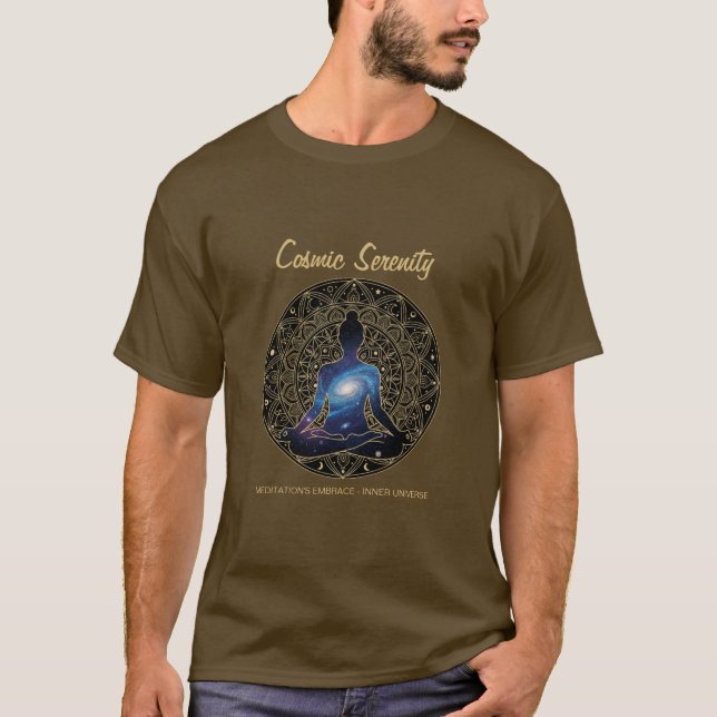 Cosmic Serenity Meditation – Galaxy Mandala  T Shirt (Framsida)