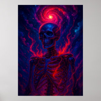 Cosmic Skeleton med Fiery Energy Galaxy Fantasy Poster