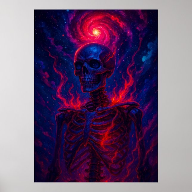 Cosmic Skeleton med Fiery Energy Galaxy Fantasy Poster (Framsidan)