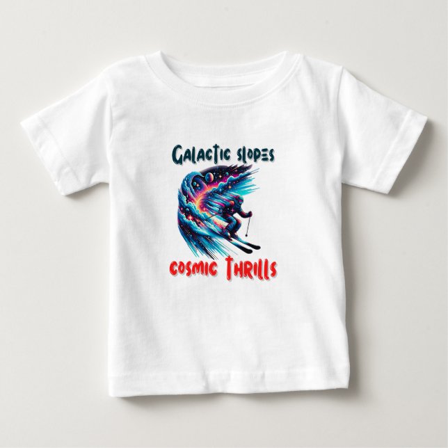 Cosmic Skiing Äventyr i rymden T Shirt (Framsida)