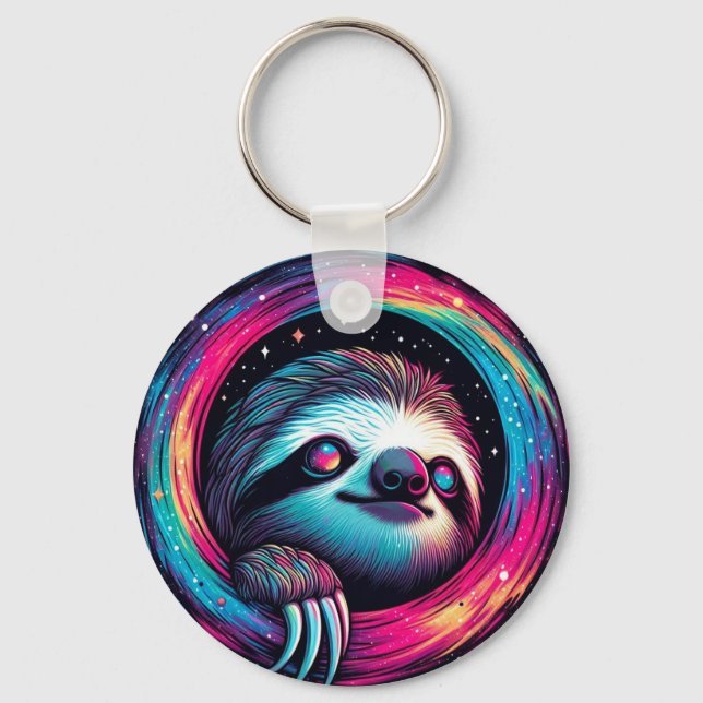 Cosmic Sloth Galaxy Art Nyckelring (Framsida)