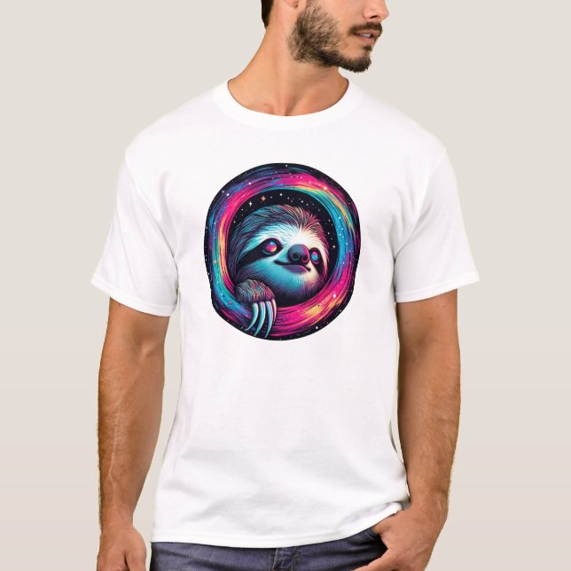 Cosmic Sloth Galaxy Art T Shirt (Framsida)