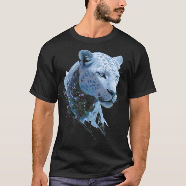 Cosmic Snow Leopard Luxury Abstract Animal Art T Shirt (Framsida)