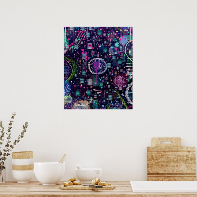 Cosmic Snow Storm: Abstract Maximalism Art Poster (Kök)