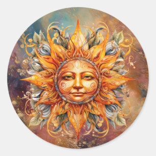 Cosmic Sol Ansikte Digital Art Runt Klistermärke