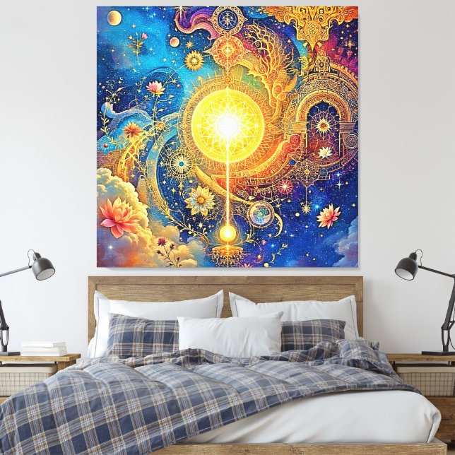 Cosmic Sol Mandala Art Canvastryck (Insitu (sovrum))