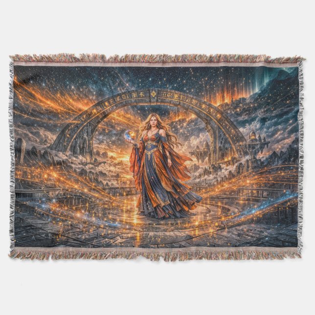 Cosmic Sorceress – Fantasy Throw Blanket Filt (Framsidan)