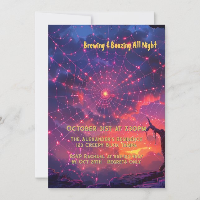 Cosmic Spindelnät Halloween-Anpassningsbar Inbjudningar (Framsida)