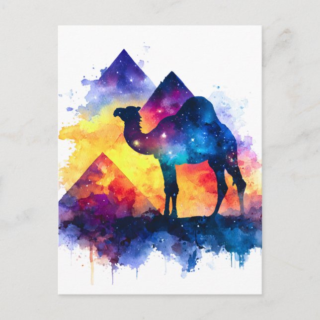 Cosmic Starry Night Egyptian Camel Ligcape Helg Vykort (Framsida)