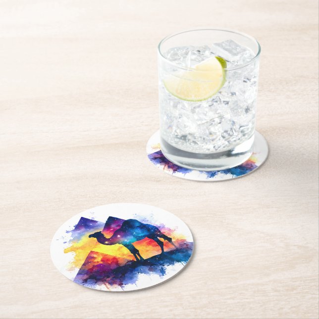 Cosmic Starry Night Egyptian Camel Ligcape Underlägg Papper Rund (Insitu)