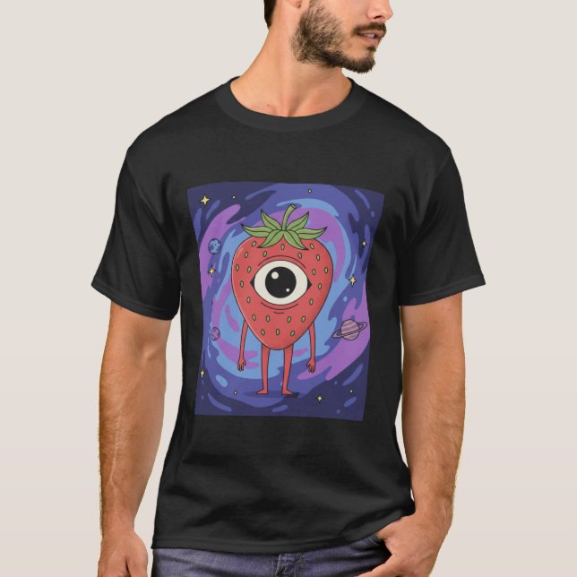 Cosmic Strawberry Alien – Cute Sci-Fi Fruit   T Shirt (Framsida)