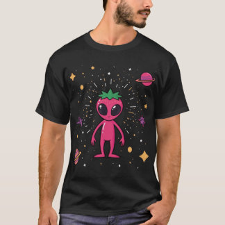 Cosmic Strawberry Alien – Cute Sci-Fi Fruit T Shirt