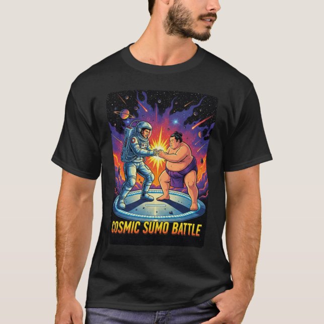 Cosmic Sumo Showdown - Retro 80s Sci-Fi Wrestling T Shirt (Framsida)