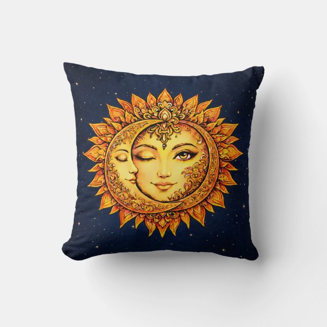 Cosmic Sun Moon Boho Goddess Celestial Mandala Art Kudde (Framsida)