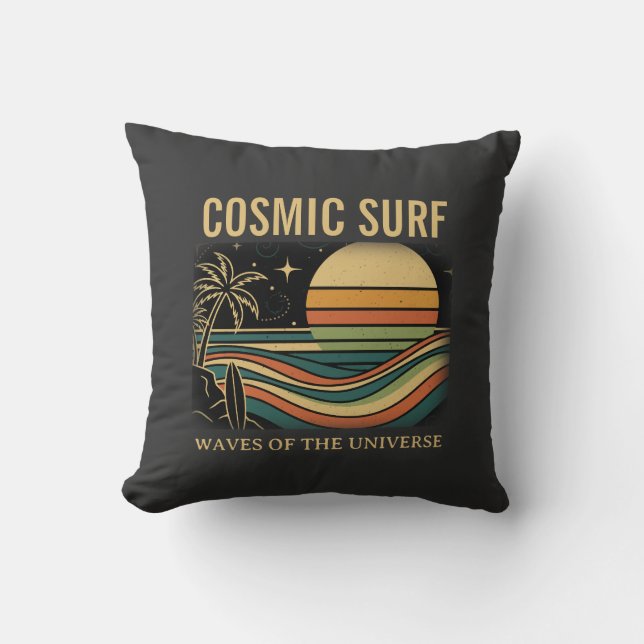 Cosmic Surf Retro Wave • Vintage Sunset Surfing Kudde (Framsida)