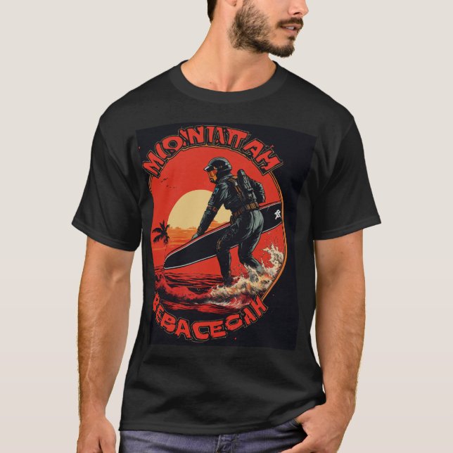 Cosmic Surfer vid Sunset T Shirt (Framsida)