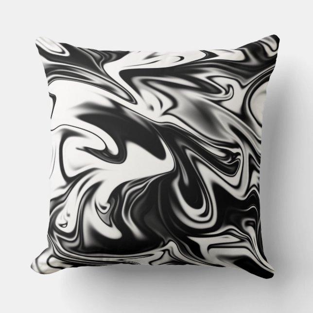 "Cosmic Swirl: The Black and White Marble Elegance Kudde (Framsida)