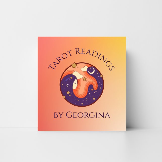 Cosmic Tarot Readings Mystical Witchy Orange Ombre Fyrkantigt Visitkort (Skapare uppladdad)