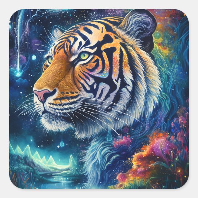 Cosmic Tiger Fyrkantigt Klistermärke (Framsida)
