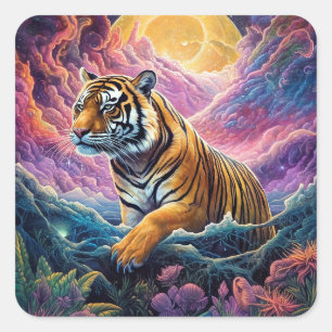 Cosmic Tiger Fyrkantigt Klistermärke