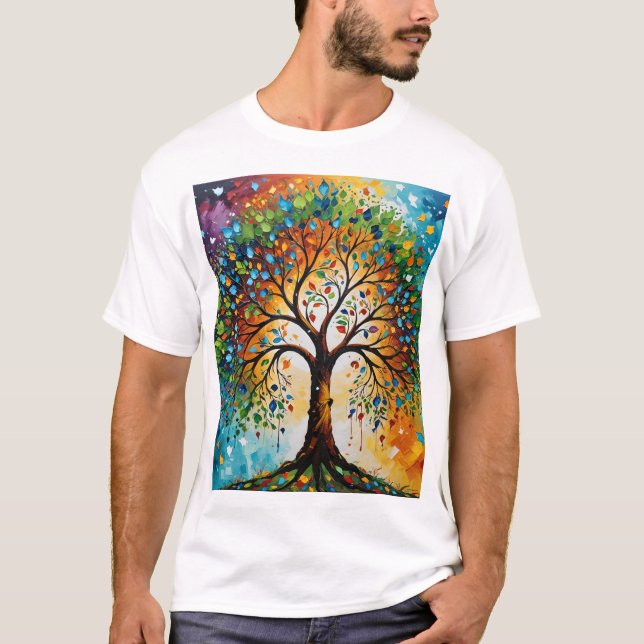 Cosmic Träd of Myths - Indian FolArt T Shirt (Framsida)