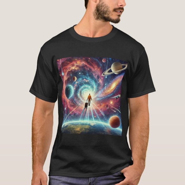 Cosmic Traveler Flyter i Space T Shirt (Framsida)