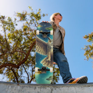 Cosmic Uggla Nightscape - UFO i himmel Mini Skateboard Bräda 18,5 Cm