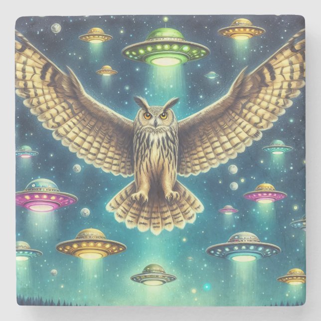 Cosmic Uggla Nightscape - UFO i himmel Stenunderlägg (Framsidan)