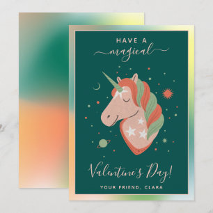 Cosmic Unicorn Kids Classroom Valentines Day Star Julkort