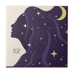 Cosmic Universe Dam Lila Guld Stars Personalize Kakelplatta