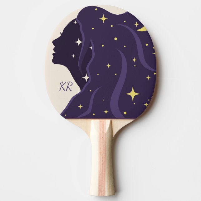 Cosmic Universe Dam Lila Guld Stars Personalize Pingisracket (Framsidan)
