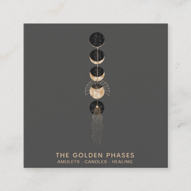 *~* Cosmic Universe Guld Måne Phases Glitter Fyrkantigt Visitkort (Framsida)