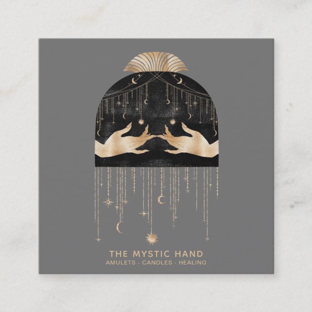 *~* Cosmic Universe Måne Stars Mystic Händer Fyrkantigt Visitkort (Framsida)