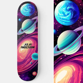 Cosmic Universe Planets Galaxy Rosa & Blue Mini Skateboard Bräda 18,5 Cm