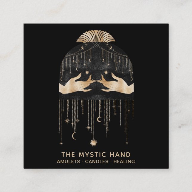 *~* Cosmic Universe Stars Måne Mystic Händer Fyrkantigt Visitkort (Framsida)