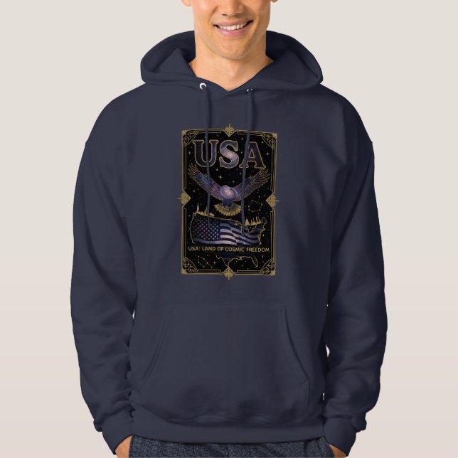 Cosmic USA Eagle Celestial Map Art Hoodie (Framsida)