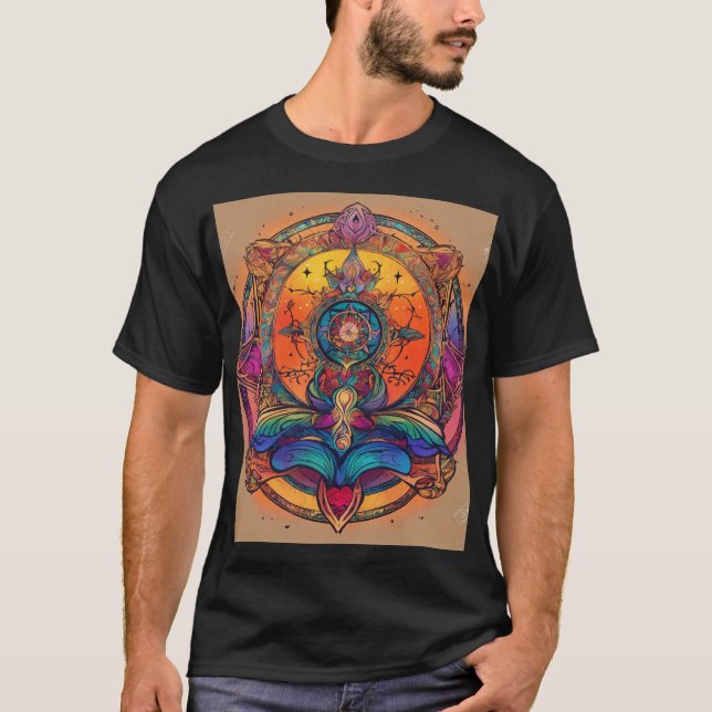 Cosmic Vibrations Retro Psychedelic Art T-Shirt (Framsida)
