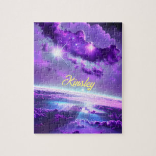 Cosmic Violet Lila Nebula Clouds i Universe Pussel