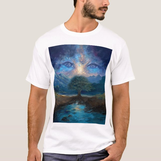 "Cosmic Vision Spirit Träd Fantasy T-Shirt - Mysti (Framsida)
