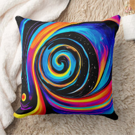Cosmic Vortex Swirl i Neon Hues Kudde