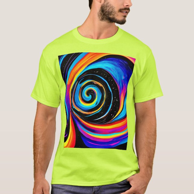 Cosmic Vortex Swirl i Neon Hues T Shirt (Framsida)