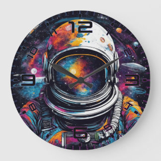 Cosmic Voyager Astronaut Nebula Wall Clock Stor Klocka