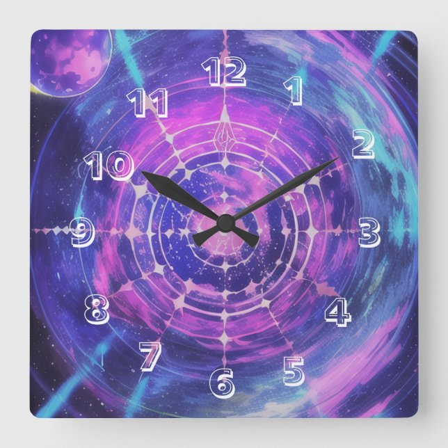 Cosmic Wall Clock. Fyrkantig Klocka (Framsida)
